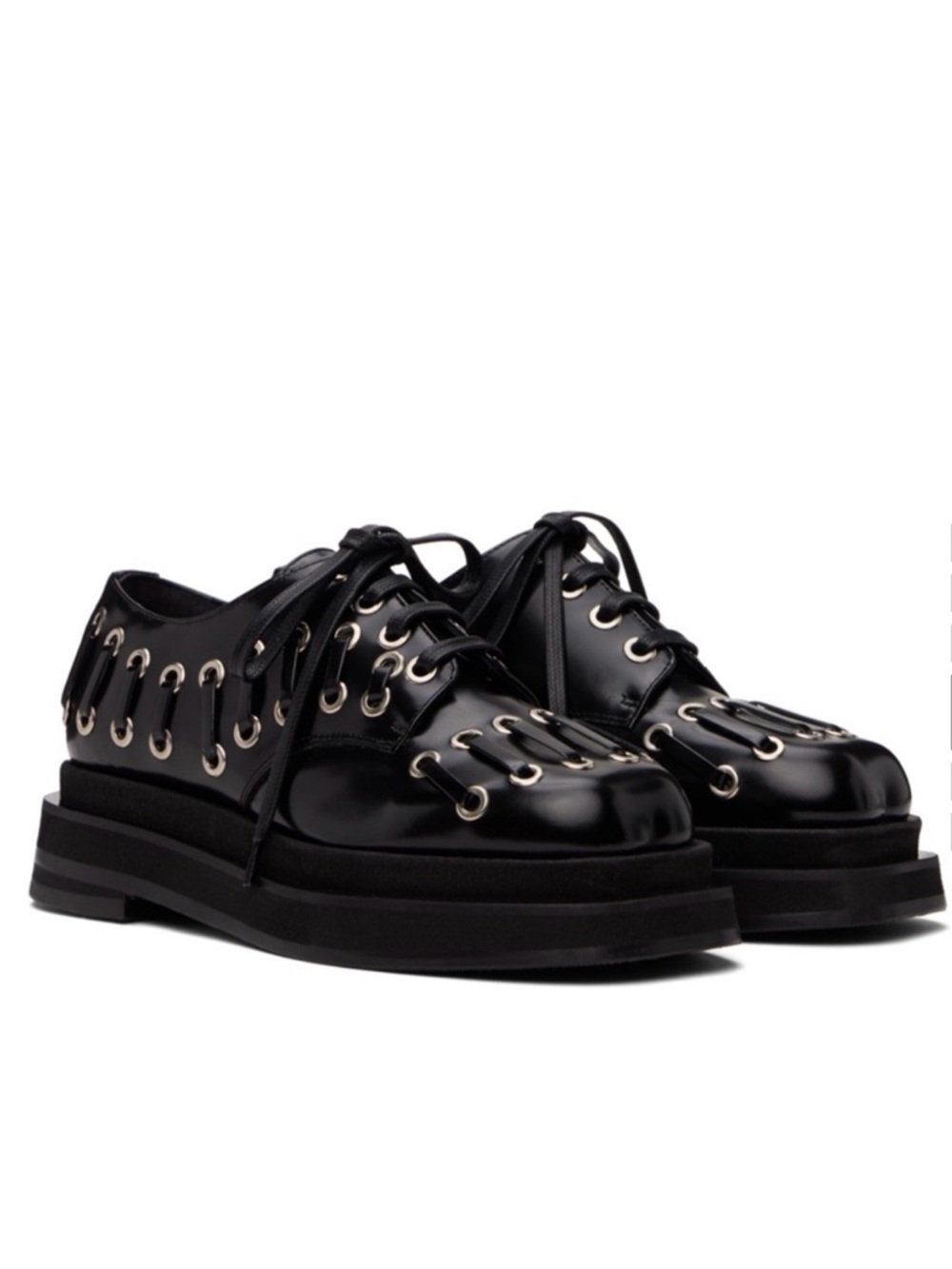 Simone Rocha Black Leather Eyelet Loafers